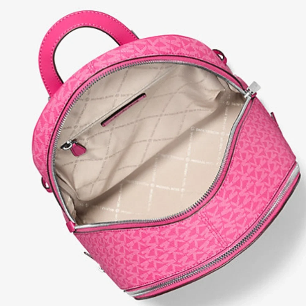 Michael Kors Rhea Medium Signature Logo Backpack Dragonfruit NWT